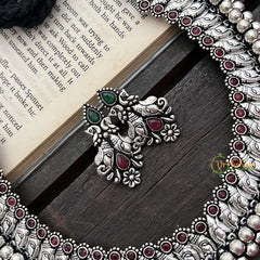 Vriksham Oxidized Silver Ganesha Choker Neckpiece-Red Green-S915