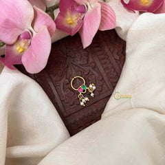 Vriksham Red Green Leaf Style Kundan Jadau Septum Ring-Pearls-J4066