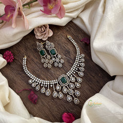 Designer White Green Victorian Diamond Neckpiece-VV1930