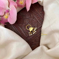 Vriksham Heritage Kundan Nath with Pearl Danglers Kundan Jadau Septum Ring-White Green-Pearls-J4067