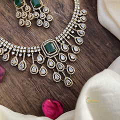 Designer White Green Victorian Diamond Neckpiece-VV1930