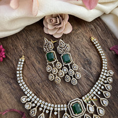 Designer White Green Victorian Diamond Neckpiece-VV1930