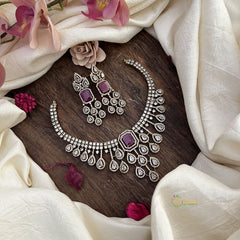 Designer White Red Victorian Diamond Neckpiece-VV1931