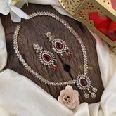 Redish Pink Victorian Diamond Pendant Neckpiece - VV1369