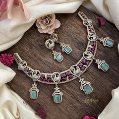 Premium Red with Peacock Victorian Diamond Neckpiece-VV1937