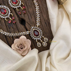 Redish Pink Victorian Diamond Pendant Neckpiece - VV1369