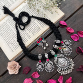 Vriksham Temple Jewelry Style Lakshmi Pendant With Braided Black Thread Thread Neckpiece-S926