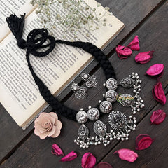 Vriksham Mixed Motif Lakshmi Temple Pendant Necklace in Oxidized Silver Neckpiece-S927