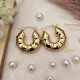 Vriksham High-Polish Ribbed Gold Shrimp Anti Tarnish Hoops Earrings-G21934