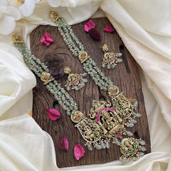 3 Lakshmi Jadau Kundan Aqua Green Mala Neckpiece-J2494