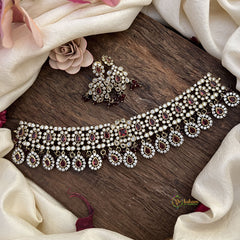 Exclusive Red Victorian Diamond Short Neckpiece-VV1933