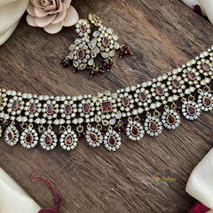 Exclusive Red Victorian Diamond Short Neckpiece-VV1933