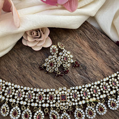 Exclusive Red Victorian Diamond Short Neckpiece-VV1933