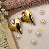 Vriksham Golden Duo Heart Drops With White Stone Style Anti Tarnish Studs Earrings-G21928