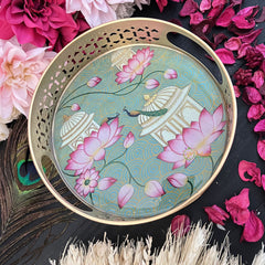 Vriksham Golden Pichwai Basket-Pastel Green-Peacock & Lotus Floral Design-RG270