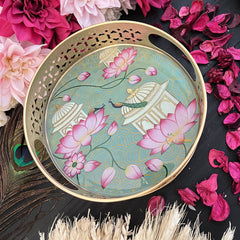 Vriksham Golden Pichwai Basket-Pastel Green-Peacock & Lotus Floral Design-RG270