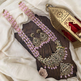 Light Pink 3 Layered Beaded Victorian Diamond Neckpiece-VV705