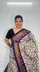 Vriksham Handwoven Pochampally Grey & Purple Elegance Ikkat Silk-Cotton Saree-VS4727