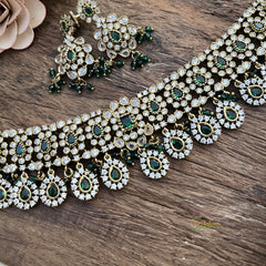 Exclusive Green Victorian Diamond Short Neckpiece-VV1932