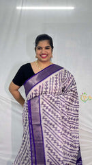 Vriksham Handwoven Pochampally Lavender Zigzag Motifs in Soothing Purples Ikkat Silk-Cotton Saree-VS4731
