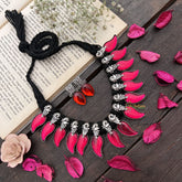 Vriksham Fiery Pink Flame Drop Oxidized Silver Neckpiece-S931
