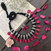 Vriksham Teardrop Radiance Glossy Pink Enamel Oxidized Silver Neckpiece-S932