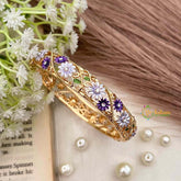 Vriksham Classic Purple & White Floral Enamel Gold-Finish Open-Style Bracelet-G21921