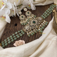 Green Bead Victorian Diamond High Neck Choker-VV251