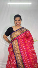 Vriksham Handwoven Pochampally Pink With Triangle & Wave Motif Ikkat Silk-Cotton Saree-VS4736