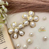 Vriksham Oversized Pearl Petal Statement in Gold Anti Tarnish Studs Earrings-G21937