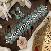 Light Blue Victorian Diamond High Neck Choker-VV847