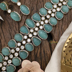 Light Blue Victorian Diamond High Neck Choker-VV847