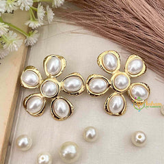 Vriksham Oversized Pearl Petal Statement in Gold Anti Tarnish Studs Earrings-G21937