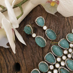 Light Blue Victorian Diamond High Neck Choker-VV847