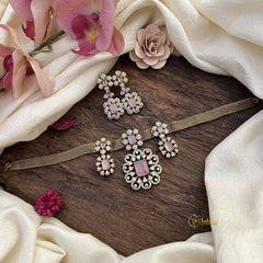Exquisite Victorian Diamond Hasli Neckpiece-Baby Pink-VV1928