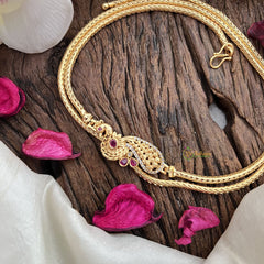 Vriksham Traditional Gold Polish Peacock Moggapu Chain-Red-G17767