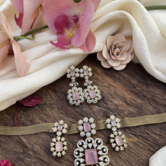 Exquisite Victorian Diamond Hasli Neckpiece-Baby Pink-VV1928