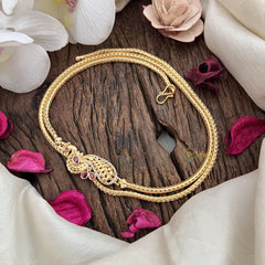 Vriksham Traditional Gold Polish Peacock Moggapu Chain-Red-G17767