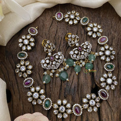 Simple Floral Victorian Diamond Choker -Red Green-VV1502