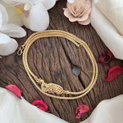 Vriksham Traditional Gold Polish Peacock Moggapu Chain-Red Green-G17768