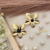 Vriksham Vintage Gold Flower Studs With Black Onyx-Style Center Anti Tarnish Studs Earrings-G21938