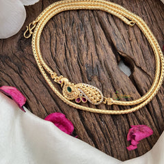 Vriksham Traditional Gold Polish Peacock Moggapu Chain-Red Green-G17768