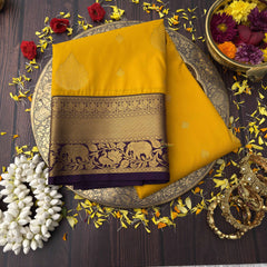 Vriksham Antique Yellow With Purple Copper Zari Vangi Kanchi Silk Saree-VS4762