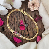 Vriksham Traditional Gold Polish Floral Moggapu Chain-White Red & Green-G17772