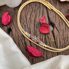 Vriksham Traditional Gold Polish Floral Moggapu Chain-White Red & Green-G17772