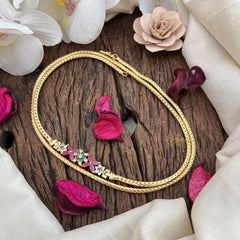 Vriksham Traditional Gold Polish Floral Moggapu Chain-White Red & Green-G17772