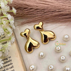 Vriksham Molten Gold Double Heart Drop Anti Tarnish Studs Earrings-G21947