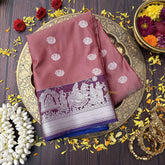 Vriksham Dusty Rose Color With Silver Zari Palakku Border Kanchi Silk Saree-VS4745