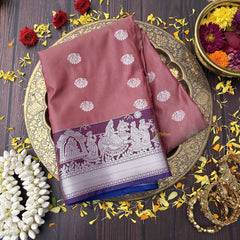 Vriksham Dusty Rose Color With Silver Zari Palakku Border Kanchi Silk Saree-VS4745