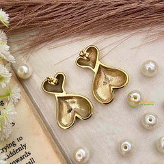 Vriksham Molten Gold Double Heart Drop Anti Tarnish Studs Earrings-G21947